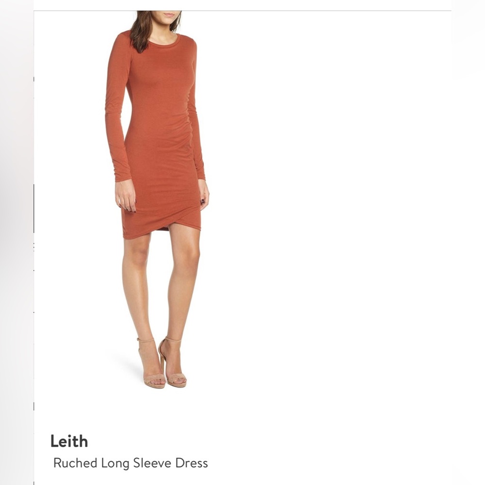 Leith burnt orange body con ruched dress